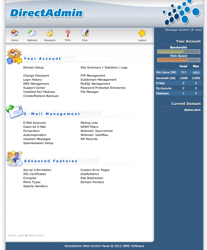 Nuovo Pannello di controllo Directadmin