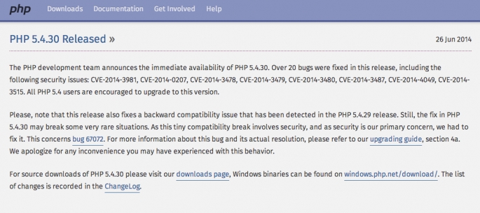 Aggiornamento imminente PHP - 5.4.30
